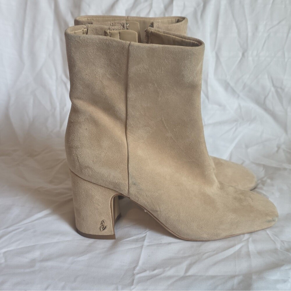 Sam Edelman Fawn Beige Suede Ankle Bootie Pointed Toe Zip Comfort Women's 6